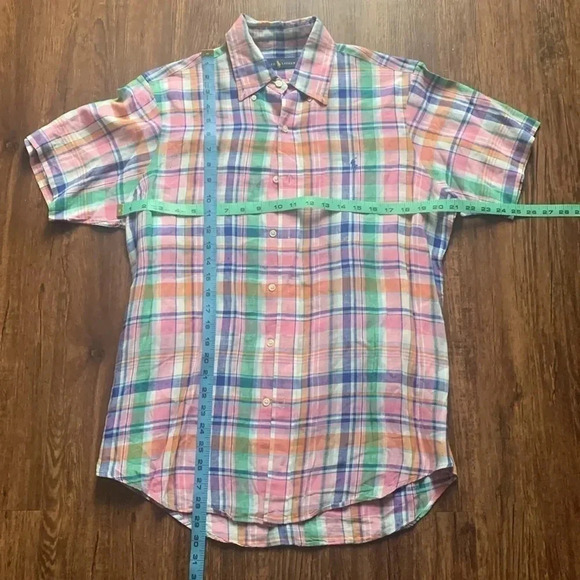 Ralph Lauren Polo Plaid Shirt Size Medium 100% Linen - Picture 3 of 7